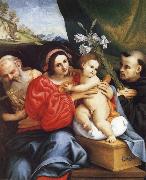 LOTTO, Lorenzo The Virgin and Child with Saint Jerome and Saint Nicholas of Tolentino oil painting on canvas